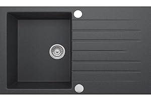 SINEC Granitspüle Küchenspüle Granit Siphon Einbauspüle Spülbecken Spüle Granit 76x45 (Schwarz - ZQZ2113)