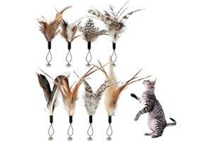 SRIZIAN 8 Pcs Cat Feather Toys with Bells, Feather Teaser Cat Toy, Replacement Feather Refills with Bells, Exerciser Playing Toy for kitten or cat