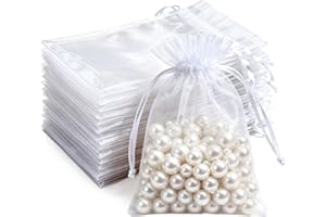 ADMYGO 100 PCS White Organza Gift Bags, 10 x 15 cm Clear Mesh Pouches, Jewellery Bags, Candy Mesh Pouches for Wedding Favours, Christmas, Birthday, Anniversary, Party Supplies
