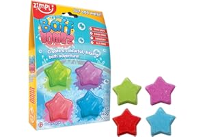 ZIMPLI KIDS ZIMPLI - 4 x Star Bombe da Bagno, Set Regalo di Bagnoschiuma Naturale Artigianale per Bambini, Regali di Compleanno per Bambini e Bambine, Gioco da Bagno, Kit per la Creazione di Bombe da Bagno