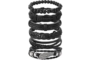 YOLEV Punk Braided Leather Bracelets Set for Men Women Woven Cuff Wrap Vintage Bracelet Adjustable Length Woven Leather Bracelet