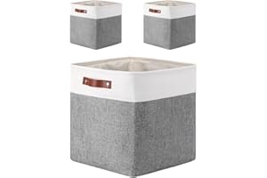 Mangata 25|28|28|33 cm Caja Almacenaje, Organizador de ropa, Cubos de juguetes, Lavables, Plegable, 28 x 28 x 28 cm, Juego de 3， Gris y Blanco