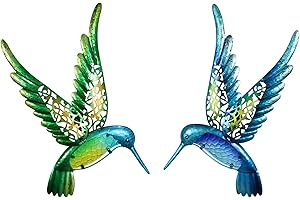 HONGLAND Metal Hummingbird Wall Art for Garden Decoration Outdoor Indoor Statue Patio Sculpture Fence Hanging Plaques Yard and Bedroom Set of 2
