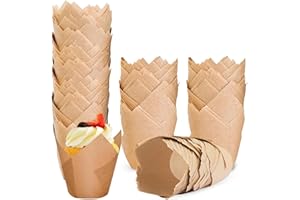 OUXAYAPL 200 Pezzi Pirottini per Muffin Carta Tulipano,Dimensioni Standard, Naturale & Non Sbiancata, Pirottini per Muffin per Matrimoni/Feste/Natale/Compleanni/Pasticeria (B)