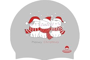SportySwim 100% Silicone Festive Christmas Swimming Cap, Comfortable, Easy-On/Off Design Swim Cap - Meow