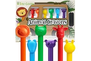 TinyGeeks 6 Pastelli a Cera a Forma di Animali - Pastelli a Cera Non Tossici per Bambini - Lavabili - Perfetti per Bambini di Età 4-8 Anni - Facili da Tenere - Goditi il Tuo Piccolo Safari