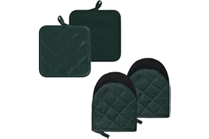 GOLDMEET Oven Mitts and Pot Holders Set, Pack of 4, Heat Resistant Silicone Kitchen Mini Oven Mittens for 500 Degrees, Mini Oven Gloves and Hot Pads for Baking Grilling Barbecue Microwave Machine Washable