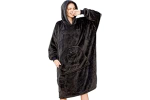 Xnova Manta con Capucha Sudadera con Capucha Manta de Doble Cara Franela Pullover Sudadera Súper Suave un tamaño TV Manta con dos Bolsillo de Adultos Mujeres, Hombres, Adolescentes(Negro, One Size)
