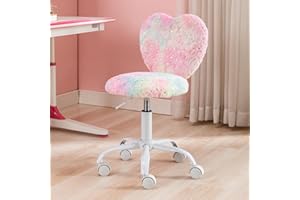 chairus Infantil Silla de Escritorio de Piel Sintética Altura Ajustable Niños Silla Estudio Giratoria con Respaldo en Forma de Corazón (Vistoso)