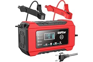 EAFCar 6A Autobatterie Ladegerät,12V Blei-Säure-Batterien Smart vollautomatische KFZ Batterieladegerät mit LCD-Bildschirm für Auto LKW Motorrad Rasenmäher Boot Marine Batterien