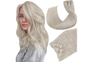 Hetto Clip in Hair Extensions Real Human Hair 18Inch Straight Clip in Blonde Hair Extensions Remy Clip in Hair Extensions Invisible 120g 7pcs #60 Platinum Blonde