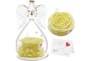 Yamonic Rosa Eterna Natural Preservada,Figuras ángel de Cristal con Flor Eterna, Regalos de ángel para Mujeres en el Día de San Valentín, Día de la Madre,Día de Navidad,Regalo Madre,Amarillo