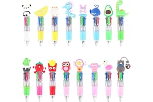 QBEJIME 16 Pcs Multicoloured Pens For Kids,Party Bag Fillers For Kids, 4-Color Novelty Retractable Ballpoint Pens, End Of Term Gifts For Children Fun Pens, Class Gifts From Teacher