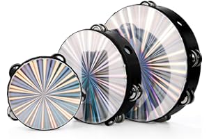 YOUEON 3 Pack Radiant Tambourine with Double Row Jingles, 15/20/25 cm Hand Held Drum, Reflective Tambourines for Adults, Musical Instrumen for Church, Dance, Party, KTV