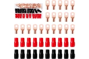 YIXISI 40 Piezas M6 SC25-6 AWG4 Terminales de Anillo Kit, Conectores de Tubular, Terminales de Cable Batería, con Manguitos de Aislamiento, para Cable Eléctrico, Dorado