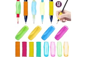 Devenirriche 12 Pack Multicolor Pencil Grips, Children's Silicone Finger Grips Holder Foam Pen Holder Non Slip Pen Gripper, Writing Pencil Training Grip for Toddlers, Students and Adult