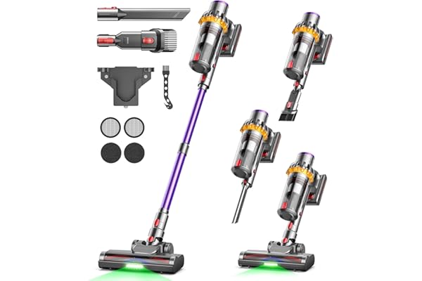 Aspiradora sin Cable, 550W/45KPa/70Mins Aspirador Escoba sin Cable Potente de 1.6L, con Pantalla Táctil LED y Cepillo Antienredos, 6 en 1 Aspirador Inalámbrico para Suelos/Alfombras/Pelo de Animales