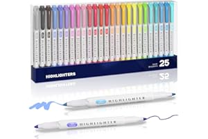 ‎EOOUOOIP EooUooIP Textmarker, 25 Farben Dual Tip Stifte Breite und Feine Spitzen Doppelseitige Textmarker Pastell Set Textmarker Pastellfarben für Schulen, Büros, Studenten, Farbe sortiert