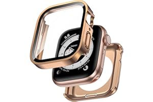 Kawoco 2 in 1 Wasserdicht Hülle für Apple Watch 41mm Series 9/8/7 mit Tempered Glass Displayschutz, 360° Rundum PC Front & Rückseite Gehäuse Schutzhülle für iWatch 41mm Roségold