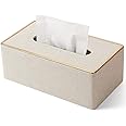 Tissue Box Cover Leather Tissue Box Holder for Office Home Car Hotel- Large Luxurious Paper Dispenser Case for Bathroom, Bedroom, Living Room (White)