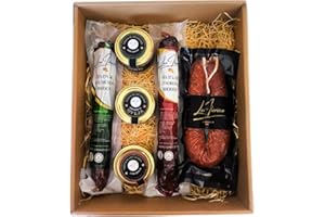 LUX IBÉRICO - Cesta Gourmet para Regalar "Turgalis" – Caja de Productos Ibéricos – Lote con Cremas de Queso, Salchichón, Chorizo y Morcilla - Pack Ideal para Cumpleaños, Eventos, Navidad y Empresas