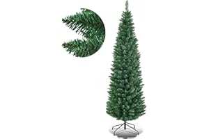‎COSTWAY COSTWAY 180 cm Bleistift Weihnachtsbaum, künstlicher Tannenbaum mit Metallständer, Christbaum PVC Nadeln, Kunstbaum Weihnachten ideal für Zuhause, Büro, Geschäfte und Hotels, Grün (180cm)
