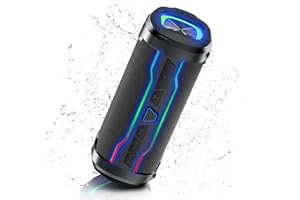 PRSCFUM Bluetooth Lautsprecher, 20W Portabler Musikbox Bluetooth 5.4 mit RGB Lichter, IP7 Wasserdicht Tragbarer Musikbox Box, 360° HD Stereo Sound, Eingebautes Mikrofon, für Geeignet Outdoor/Party/Reisen