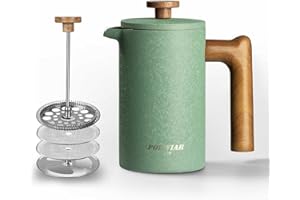 POLIVIAR 7379 POLIVIAR Cafetiere 4 Cup- 21 oz French Press Coffee Maker with Wood Handle- Stainless Steel Coffee Press for Good Coffee and Tea- Double Walled Insulated Caffettiere with 1 Extra Filter (JX2024-SFPLN)