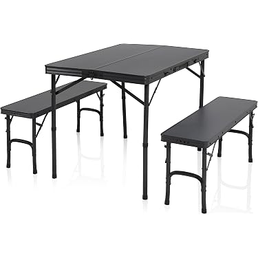 Ensemble Table Camping 2 Chaises Pliantes Noir - Mobilier Extérieur Portable