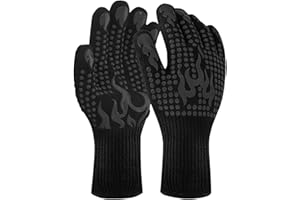 FUSHI&MON BBQ Gloves, Long Wrist Heat Oven Mitts Grilling Silicone Oven Gloves Heat Resistant - 1472℉ Extreme Heat Resistant, Non-Slip Cooking Gloves for Grilling,Cooking, Barbecue, Baking, Welding (Black)