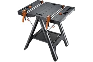 WORX Pegasus WX051 Versatile Multi Function Folding Work Table & Sawhorse with Quick Clamps and Holding Pegs, Portable and Lightweight Workbench, Perfect for Workshop and DIY Tasks