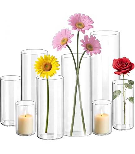 Set 12 Vasetti In Vetro Ambrato – Mini Vasi A Coste Per Fiori, Rustici, Decorazioni Matrimonio E Centrotavola