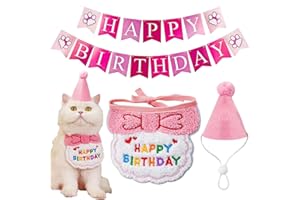 SSKHE Set di cappelli di compleanno per cani, sciarpe, striscioni, bandana, abbigliamento e accessori per cani di piccola taglia, mini cappelli da festa per animali giocattolo, vestito da gattino