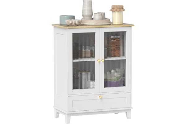 HOMCOM Aparador de 2 Puertas de Vidrio Aparador de Salón con Cajón y Estante Ajustable Mueble Auxiliar de Cocina Dormitorio S