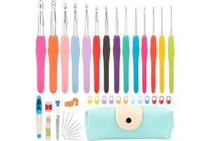VMUTGA Kit Conjunto Agujas de Ganchillos, 14 Piezas Ganchillos Crochet Coloridas Set de Gancho Ergonómico de Agarre Suave Kit con Accesorios de Agujas para Principiantes Novatos, Regalo para Mujeres