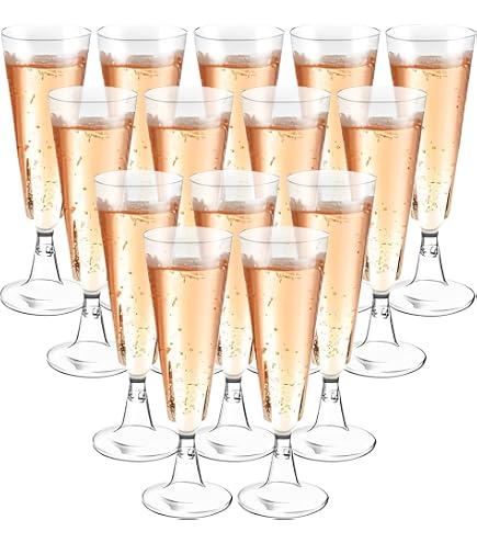 100 flute da champagne in plastica, 160 ml, bicchieri da champagne glitterati oro, multiuso, riutilizzabili, bicchieri da vino eleganti per giardino, matrimoni, compleanni, feste, anniversari