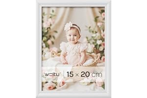 WOLTU Bilderrahmen 15x20, Fotorahmen aus Massivholz und PS-Platte, Holzrahmen mit Passepartout, zum vertikalen oder horizontalen Aufhängen/Aufstellen, Posterrahmen Collage Wanddeko, Weiß