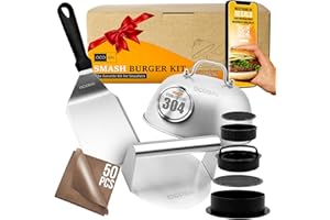 OCOBAI® Kit Smash Burger Profesional 7 Piezas–Aplastador de Acero 304 con Certificado UE, Molde Hamburguesas Caseras 3 en 1, Espátula y 50 Papeles para Hacer Smash Burgers en Casa o en tu Restaurante