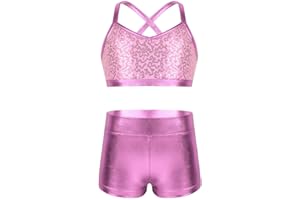 Agoky Traje De Baile Moderno Para Niñas Con Lentejuelas Brillante Crop Top Y Pantalones Cotos De Danza Conjunto De Gimnasia Deportivo Hiphop
