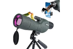 BOSSDUN 25-75x60 Telescopio Terrestre, HD Telescopio Terrestre con Trípode, Bolsa de Transporte y Adaptador Teléfono Inteligente para Observación de Aves, Turismo, Tiro con Arco, Paisaje