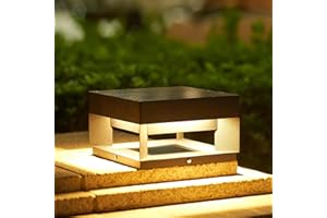 Topmo-plus 3W LED Lámpara de Columna de Tapa solar Cuadrada negro foco jardin exterior solar farolillos iluminacion Poste de valla 3W 20cm Acero inoxidable blanco cálido Hueco