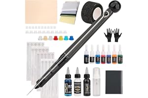 EIPTWH Hand Poke n Stick Tattoo Kit para principiantes,20pcs Tattoo Needles 7 Colors Tattoo Inks Set,DIY Hand Poking Kit with Transfer Gel&Blue Soap 30ML Tattoo Ink Blacks