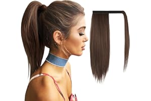 ‎FESHFEN FESHFEN Pferdeschwanz Extensions Glatt Lang Pferdeschwanz Verlängerung Haarteil Zopf Ponytail Extension Synthetik Haare Extensions Haarverlängerung für Damen, 40 cm Braun & Hellbraun Gemischt