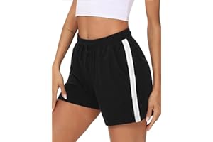 Litherday Short Femme en Coton Bas de Survêtement Court Rayé avec Poches pour Jogging Running Fitness d’Été Doux et Respirant