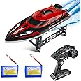 kuman Remote Control Boat, 25KM/H High Speed Waterproof Rc Racing Boat with 180º Flip Function,2.4GHz LCD Display Controller for Kids/Adults Pool & Outdoor Use KS1