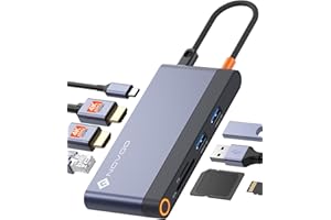 NOVOO Docking Station USB C Double HDMI, 8-en-1 Hub USB C vers Dual HDMI 4K, Ethernet RJ45, USB 3.2, PD 100W, SD/TF Multiport Dock pour Macbook Pro/Air, Surface, HP, Dell, Lenovo
