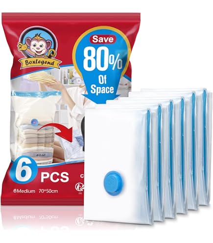 Lot De 6 Sacs De Rangement Sous Vide Réutilisables - 60x40 Cm - Pour Vêtements, Couettes, Voyage, Déménagement - Sans BPA