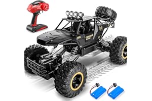 Jiakora 1:12 Grande Voiture télécommandée, 2,4 GHz rc Jouet, 4x4 télécommandée Tout Terrain, Monster Truck avec lumière LED, 2 Batteries, Voiture téléguidée Enfant Cadeau pour garçons de 6 Ans