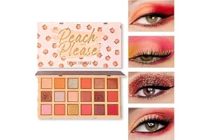TINTARK Palette Ombretti 18 Colori, Glitter Shimmer Matte Metallic Occhi Ombretto, Rosso Trucchi Palettes, Altamente Pigmentato per il Trucco di Tutti i Giorni (Peach Please)