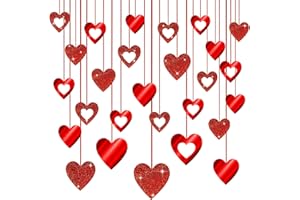 AONAT 40 Sztuk Wiszące Ozdoby W Kształcie Serca,Flaga Serc, Czerwona Miłość Wisiorek Walentynki,Dekoracje Ślubne, Na Wesela Impreza, Zaangażowanie, Walentynkowe Dekoracje